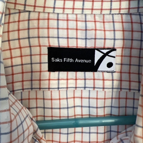 Saks Fifth Avenue Men’s Long Sleeve Dress Shirt Cream Plaid Size 16.5/42 - Picture 3 of 4